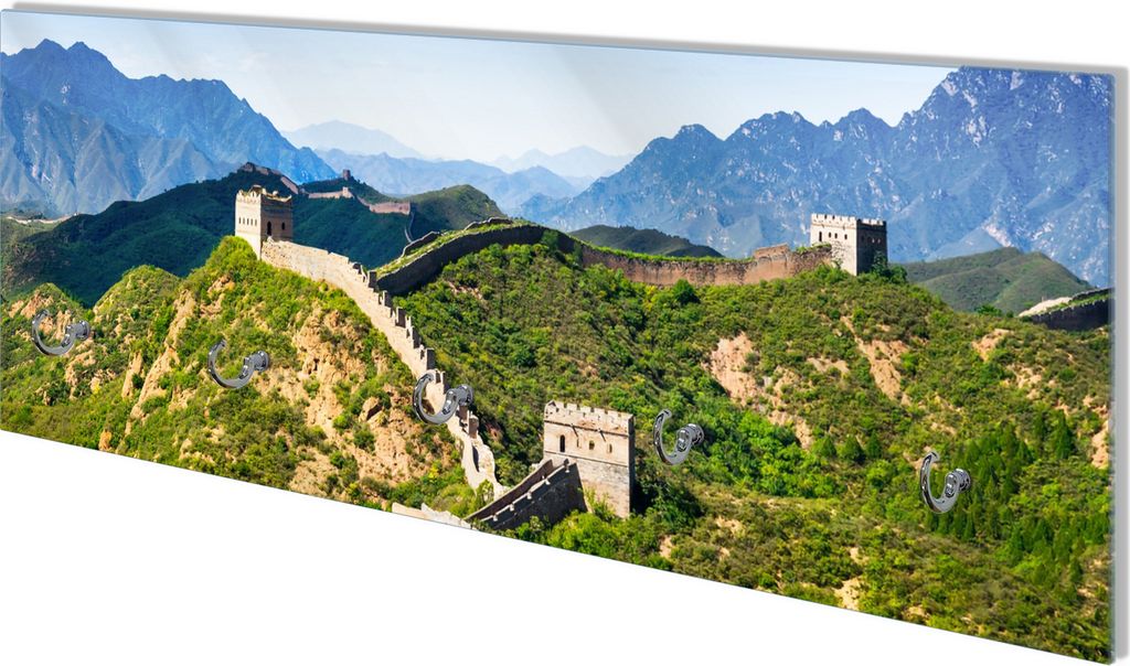 Wallario Flurgarderobe Wandgarderobe aus Glas, mit 5 Haken, Größe 80 x 30 cm, Motiv Die Chinesische Mauer - Wahrzeichen in China im Sommer