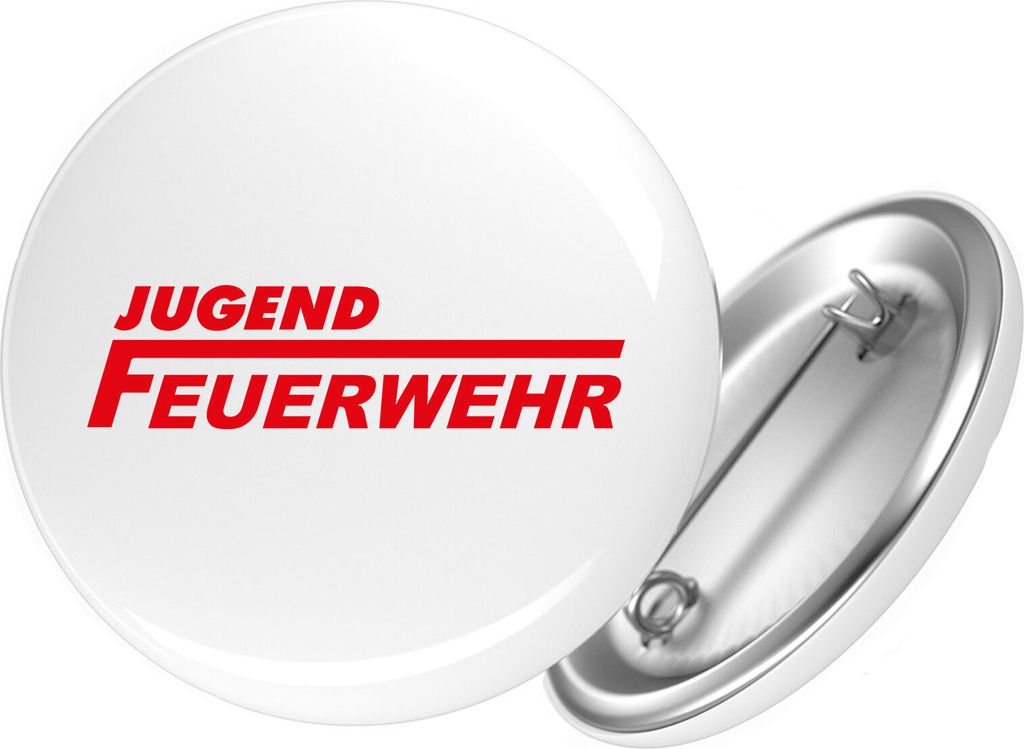 Huuraa Button Jugend Feuerwehr Schriftzug 25mm rund mit Produktbild 