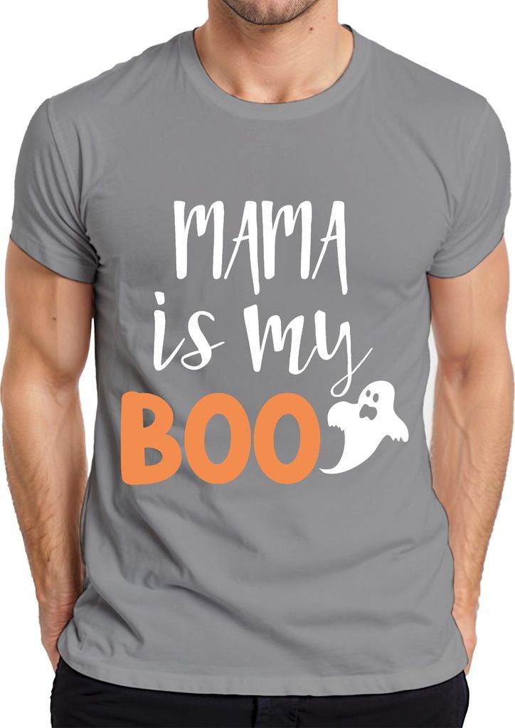 MAMA is my BOO Halloween Mama Geschenk Gespenst Lustig Familie Herren T-Shirt, Grau, M