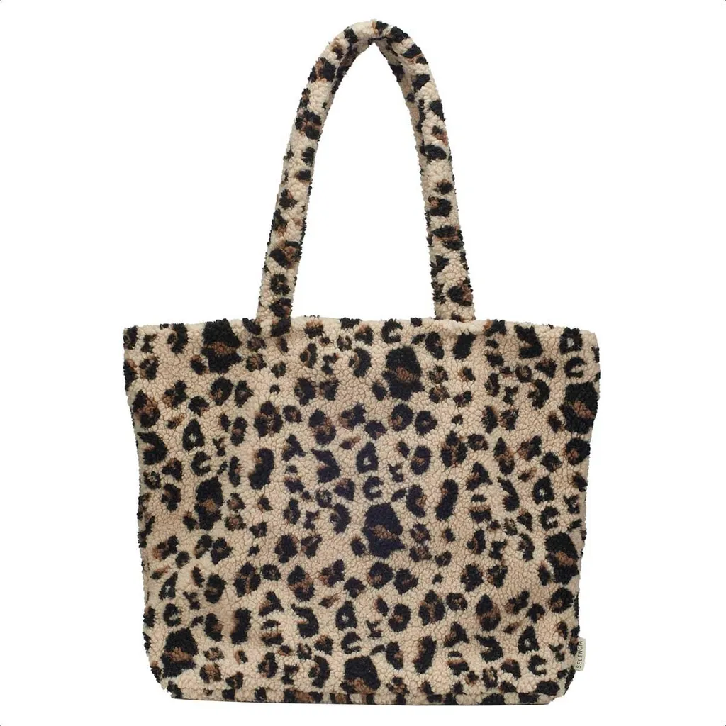 Sac de Travail Femme pour PC 16 Pouces Look Léopard Chic en Teddy Doux