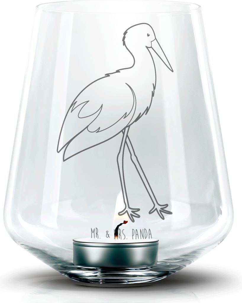 Mr. & Mrs. Panda Laterne Storch - Transparent - Geschenk, Lustige Sprüche, Baby, Windlicht Glas, Kerzenhalter, Schwangerschaft, Schwanger, Mutter,...