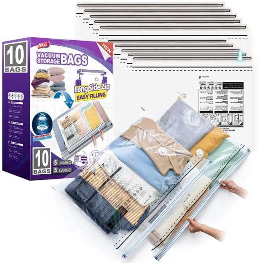 Housses de rangement sous vide : lot de 8 sacs Grands et Jumbo