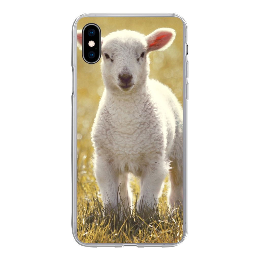 MuchoWow Handyhülle Schutzhülle Hülle für iPhone Xs Lamm - Gras - Sonne Silikon Softcase Handy Hülle - Handytasche