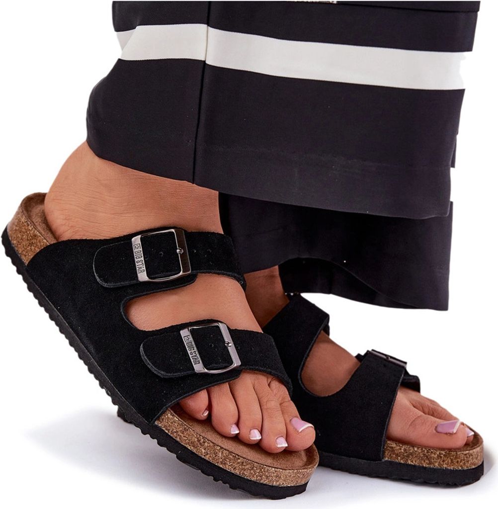 Wildleder Damen Sandalen Mit Schnallen Big Star RR274A390 Schwarz 37