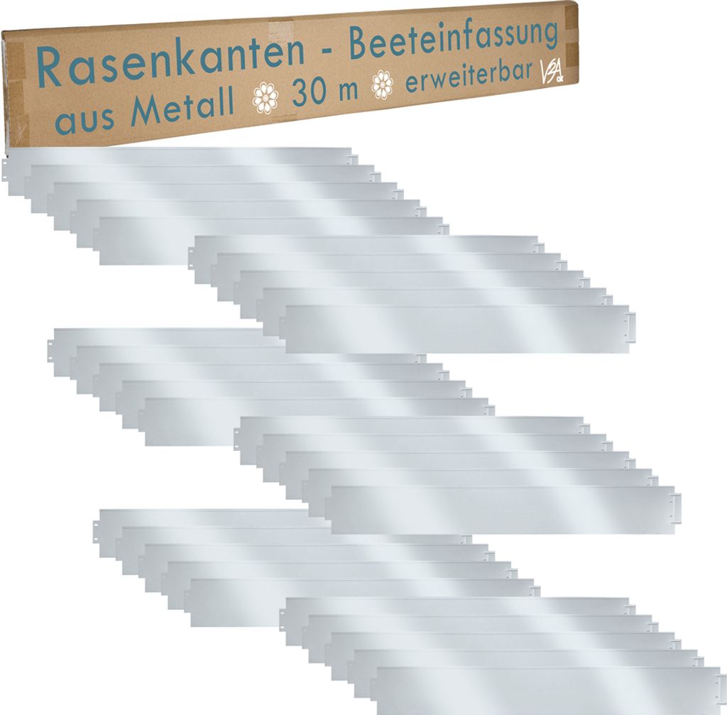 Rasenkante Metall 5m 10m 15m 20m 25m 30m erweiterbar 100x14cm verzinkt Beeteinfassung Beetumrandung Mähkante Garten Umrandung V2Aox, Länge:30 m (...