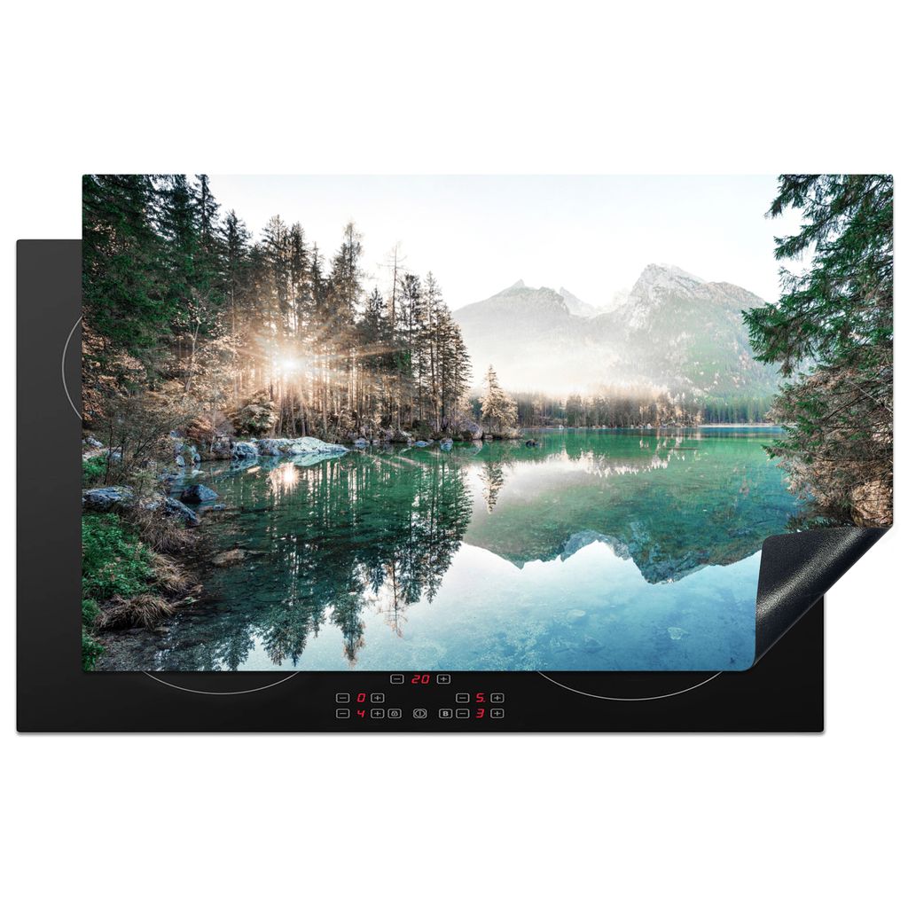 KitchenYeah Herdabdeckplatte Natur - Bäume - Berge - See , 85x52cm, Küche Deko, Glaskeramikkochfeld Herdabdeckung, Abdeckplatte fùr Kochfeld