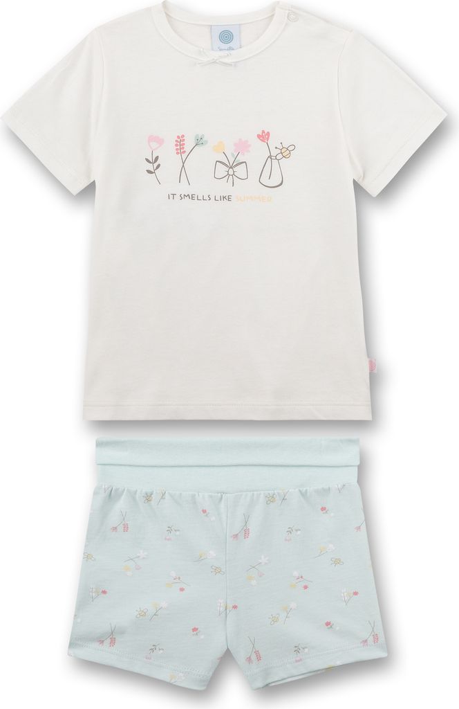 Sanetta Mädchen Schlafanzug kurz Bio Baumwolle Off White pebble Blumen Print