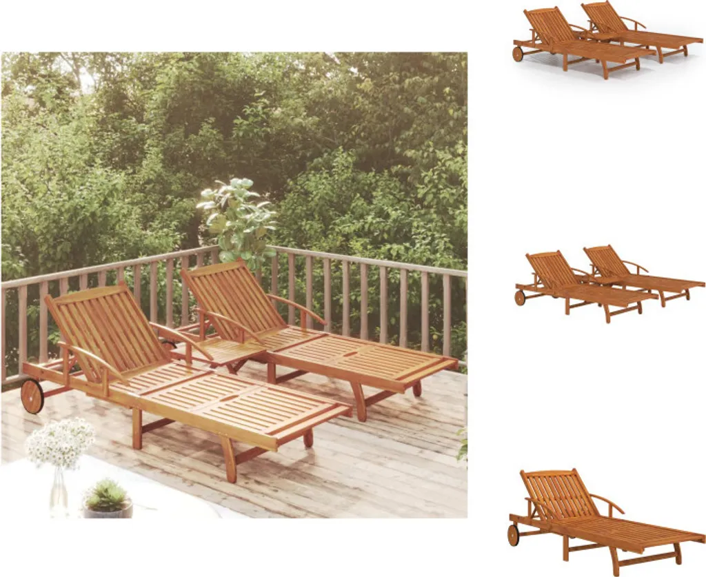Pack Détente Piscine : 2 Bains de Soleil et Table Basse en Bois d'Acacia