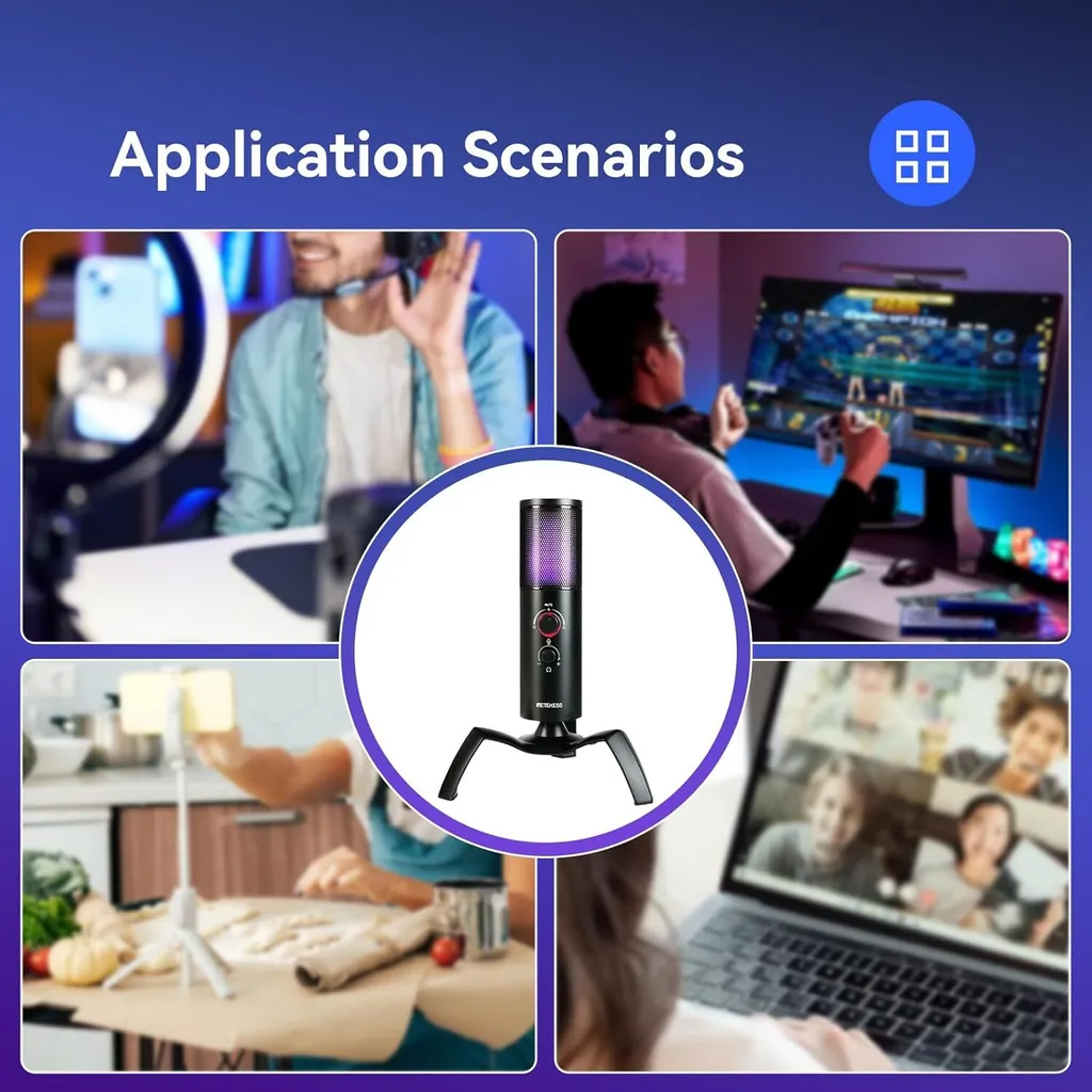 Microphone de Bureau RGB Retekess TG101 pour Podcast et Streaming ASMR