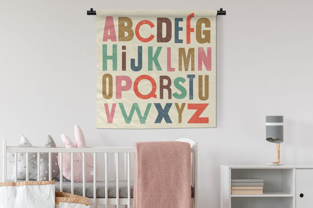 MuchoWow Wandteppich Wandbehang Vintage-Illustration des Alphabets 90x90 cm Tapisserie Dekoration Wandtuch - Wandaufhänger