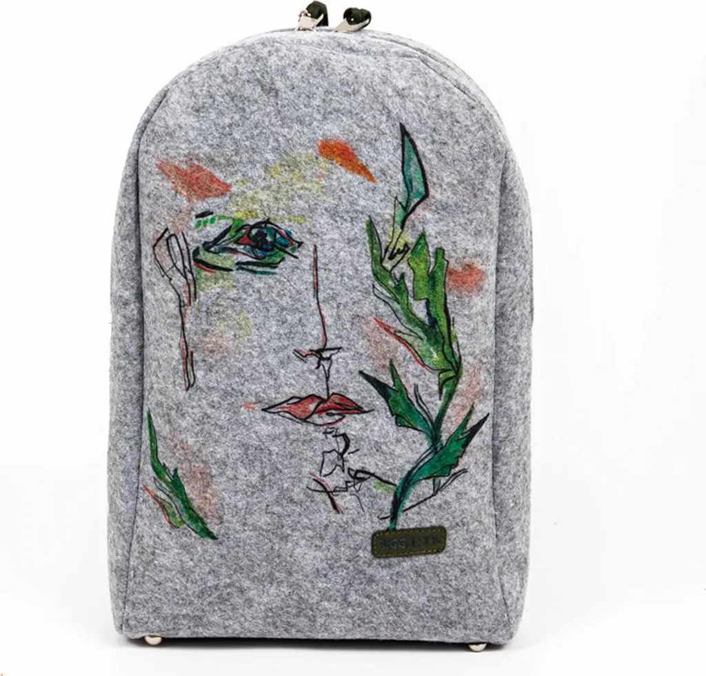 Sac à dos lycée pour fille motif artistique et moderne en feutre gris