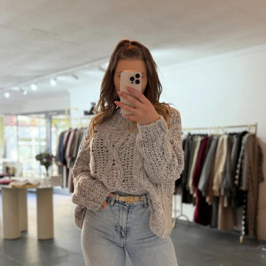 Grobstrickpullover Damen "Eva" Grau, Damenpullover, weicher Stoff lockere Passform, für Frauen Pullover, Sweatshirt für Damen, Elegant Winterpull...