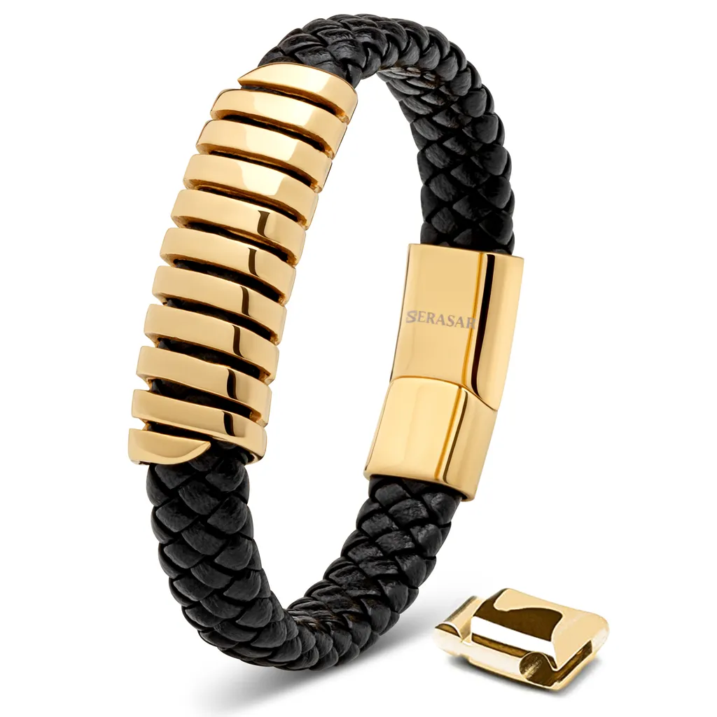 SERASAR Helix Bracciale Uomo Pelle Oro 17cm | Stile Minimal Urbano