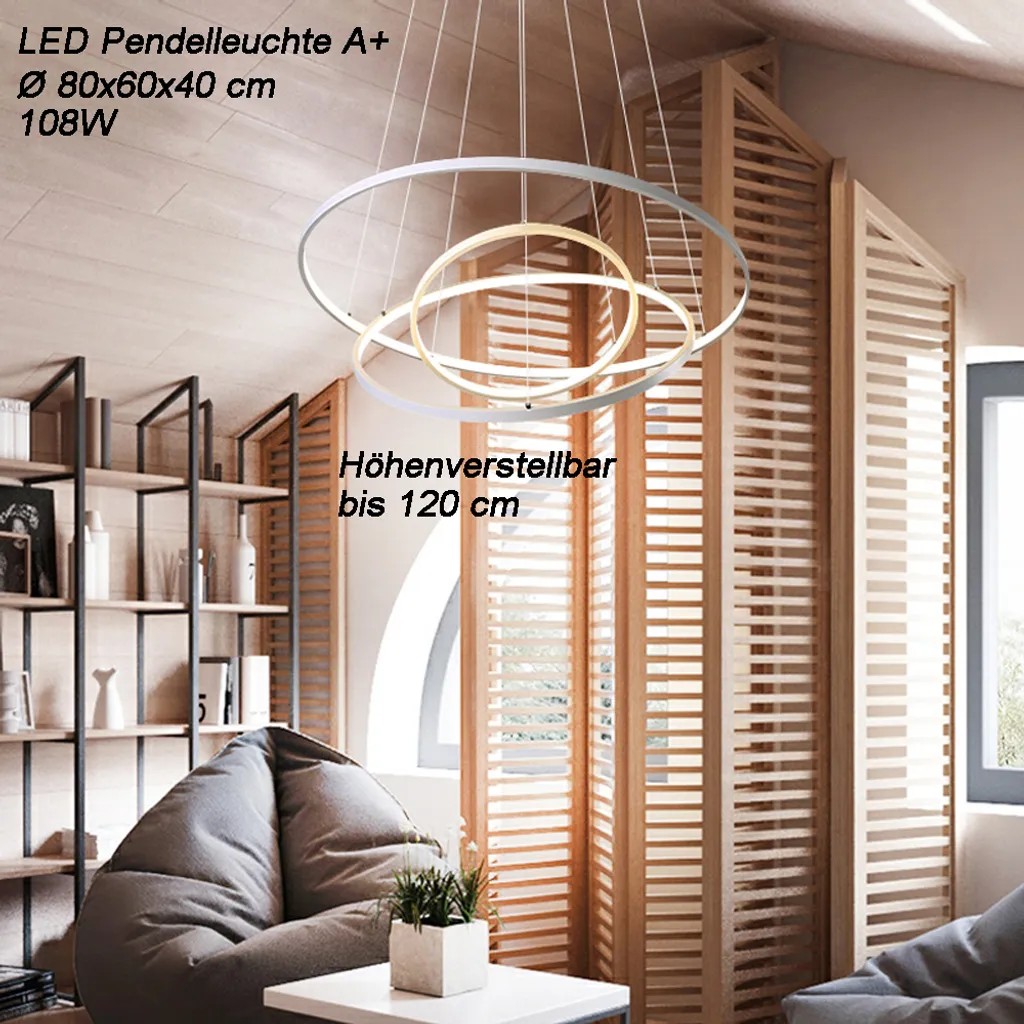 Lampada Sospensione LED 3 Anelli 108W Nera Dimmerabile 80cm Telecomando - 12