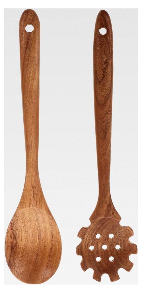 2 Stück Holzkochlöffel aus hitzebeständigem Akazienholz mit langem Griff