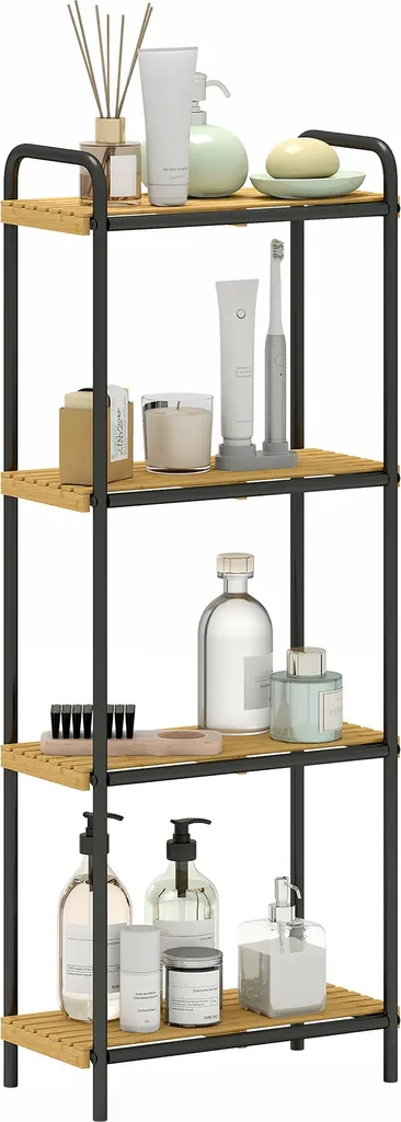 HOMCOM Étagère salle de bain bambou 4 niveaux 41,5x21,5x106 cm noir