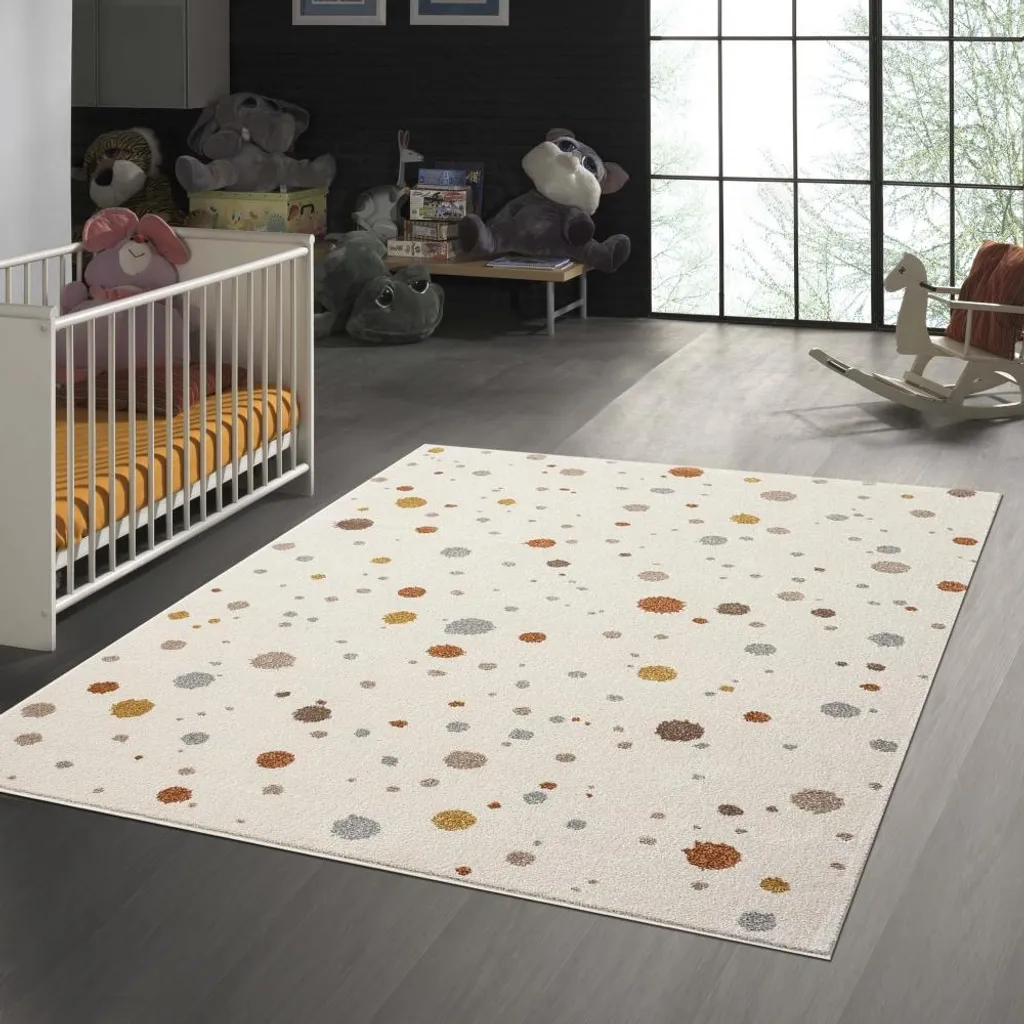 Tapis Style Artistique 120x170cm Taches Brun Gris Fond Crème Chic
