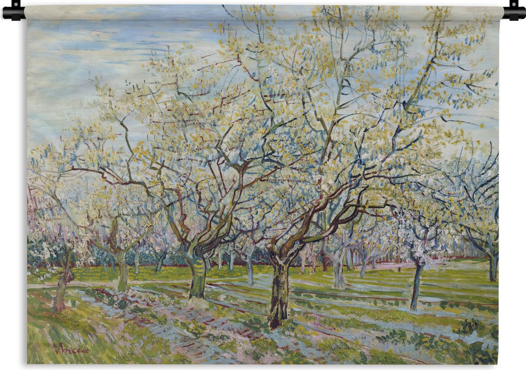 MuchoWow Wandteppich Wandbehang Blühender Obstgarten - Vincent van Gogh 120x90 cm Tapisserie Dekoration Wandtuch - Wohnen - Aufhänger für die ...
