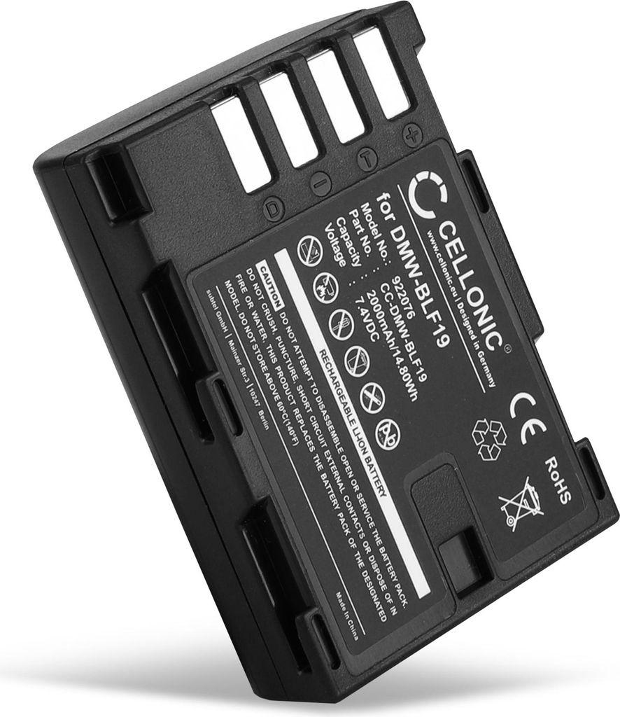 CELLONIC 1x Akku für Kamera Kompatibel mit Panasonic Lumix DC-GH5, Lumix DMC-GH4, Lumix DMC-GH3, DMW-BLF19 - (2000mAh, 7.4V)