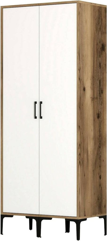 Kleiderschrank 2 Türen Dbonanse, Schlafzimmermöbel, Schrank, Garderobe, 80x201h48 cm, Weiß und Walnuss