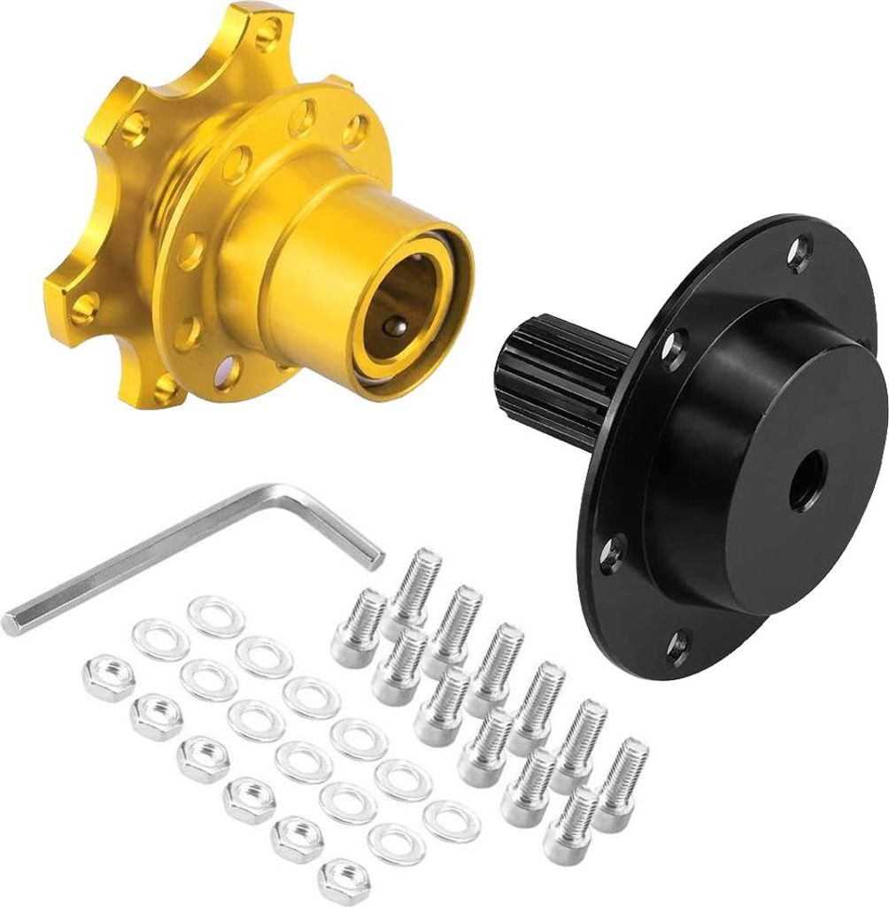 Lenkrad -Hub -Adapter -Kit, Golden Black Aluminium Iron Schnellfreisetzung 2,6 Zoll hoch 3,15 Zoll Durchmesser für Auto