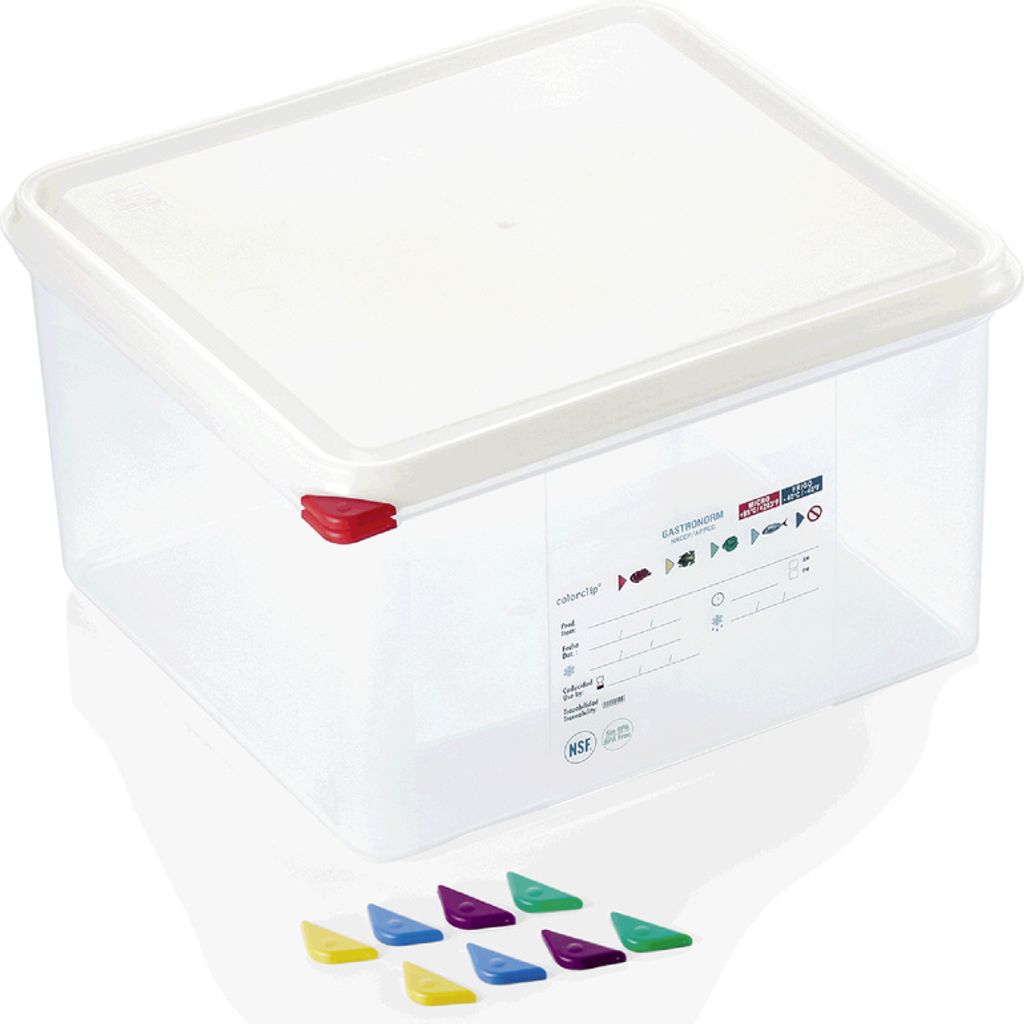 8x GN Behälter 2/3 Set GN 86, 200 mm, mit Deckel, inklusive 5 Markierungs-Clips, Polypropylen