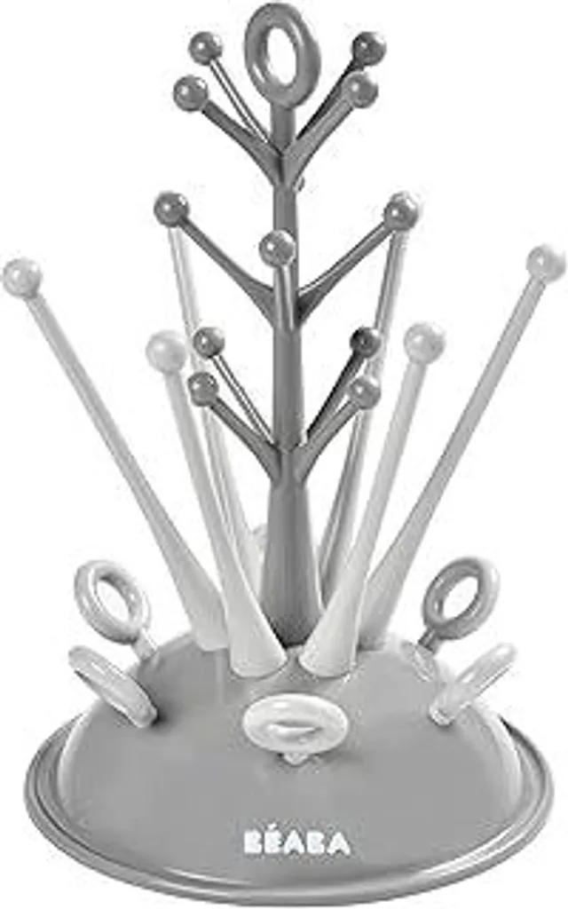 Scolabottiglie Albero 6 Biberon con Vaschetta Rimovibile | Grigio Chiaro