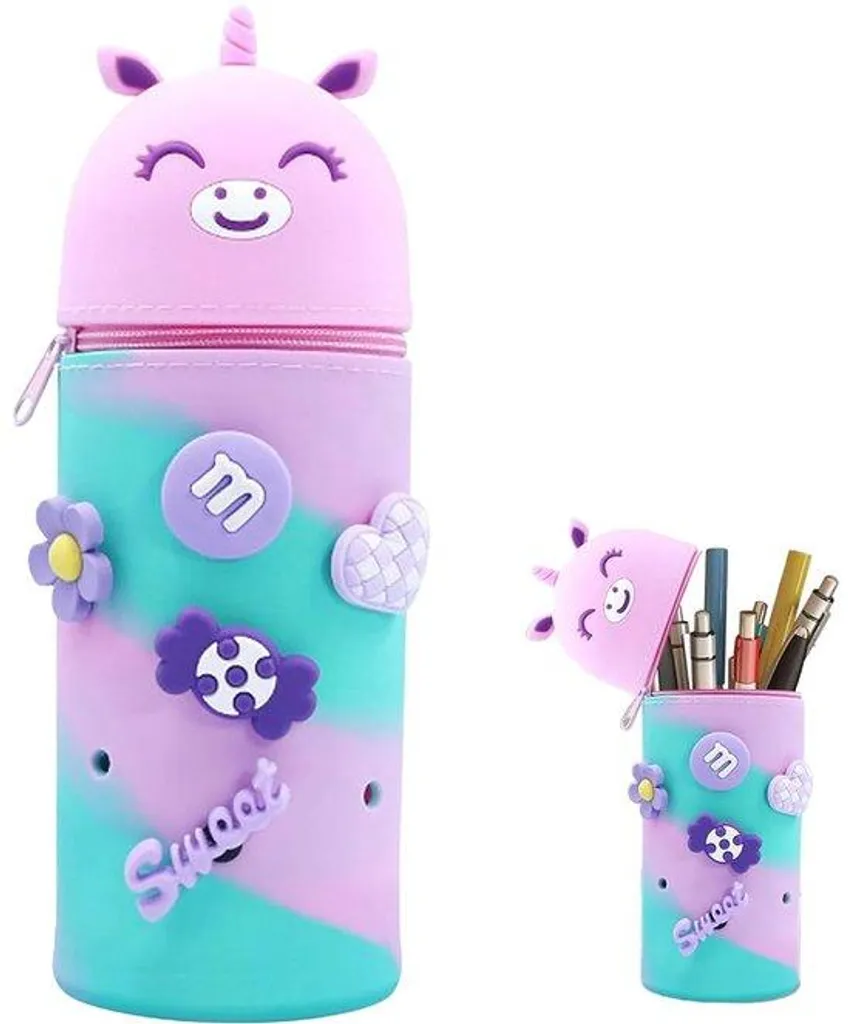 Trousse Licorne Kawaii en Silicone Souple pour Fille avec Paillettes