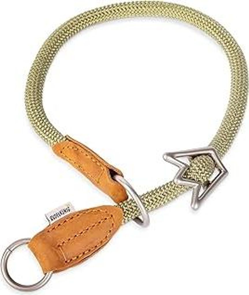 Rudelkönig Hundehalsband Emma - Elegantes Zugstopp Halsband aus Leder und Nylon - ø 12mm - Bequemes Retriever Halsband für mittelgroße Hunde in...
