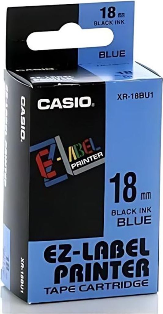 Casio Schriftband XR-18 WEB 18mm, Blau auf Weiß