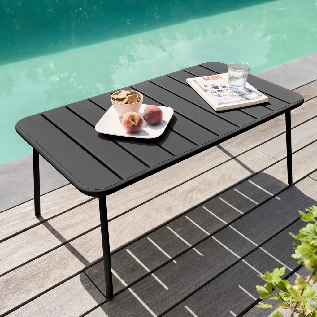 Table basse de jardin rectangulaire en métal gris anthracite Palavas