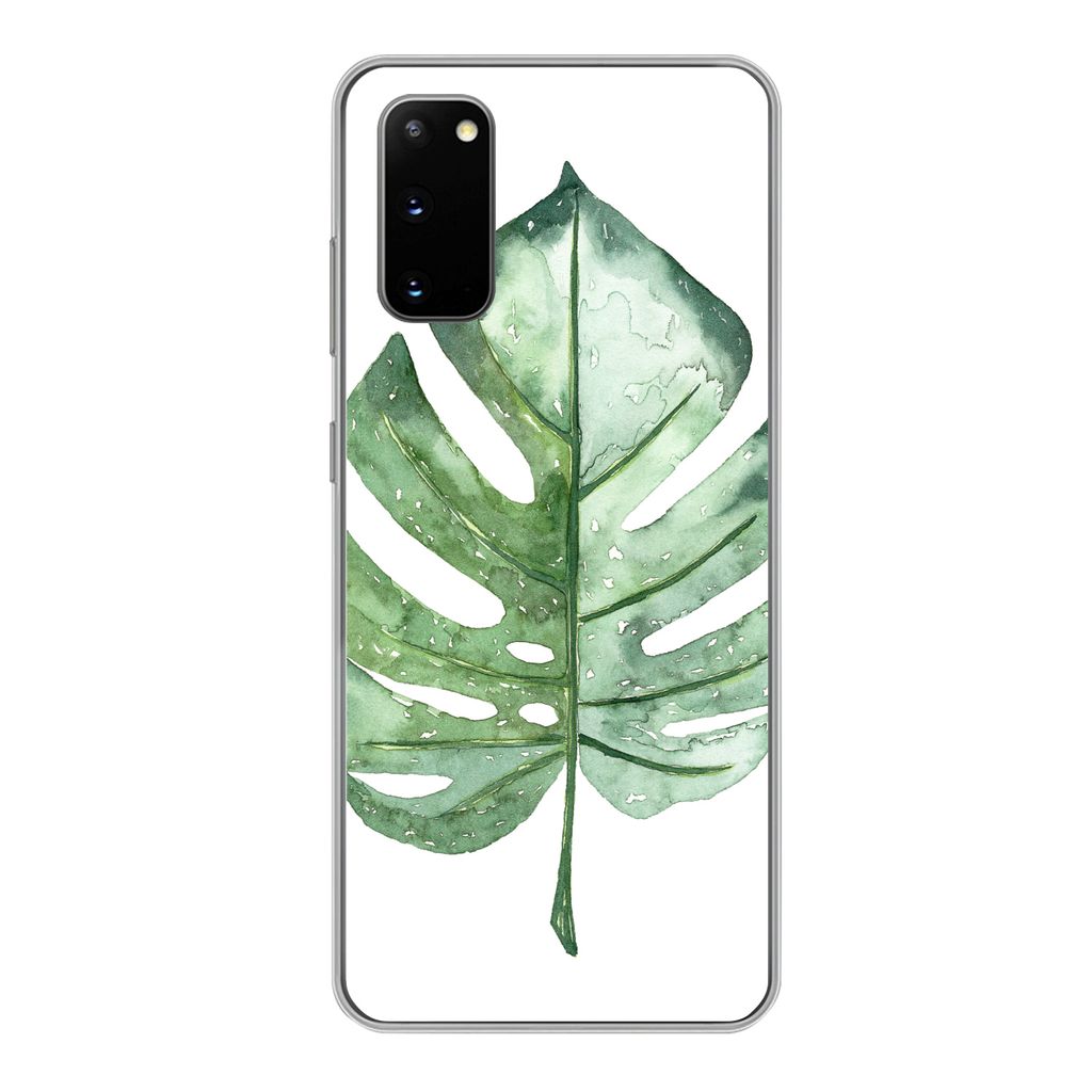 MuchoWow Handyhülle Schutzhülle Hülle für Samsung Galaxy S20 Aquarell - Monstera - Blatt Silikon Softcase Handy Hülle - Bild