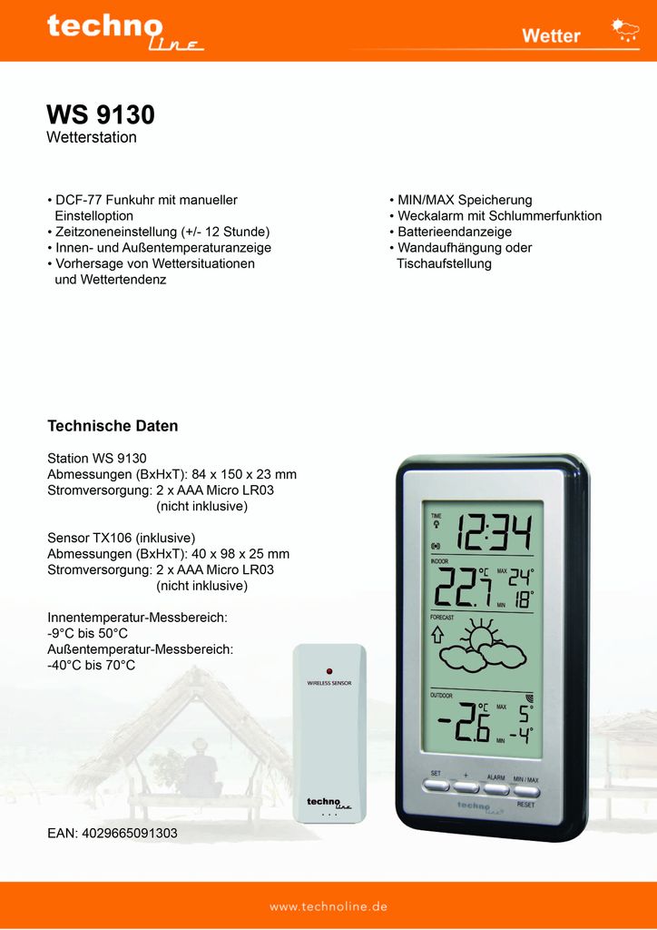 WS 9130 Meteorologická stanica Obrázok produktu 13