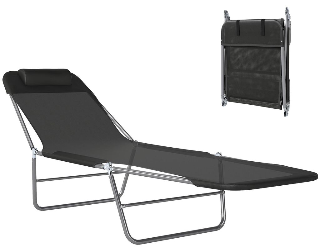 Liegestuhl, Gartenliegestuhl, Klappliegestuhl, verstellbarer Liegestuhl, Deckstuhl,Mit Kopfstütze,Belastbarkeit: 120 kg,182*56*28cm,Schwarz
