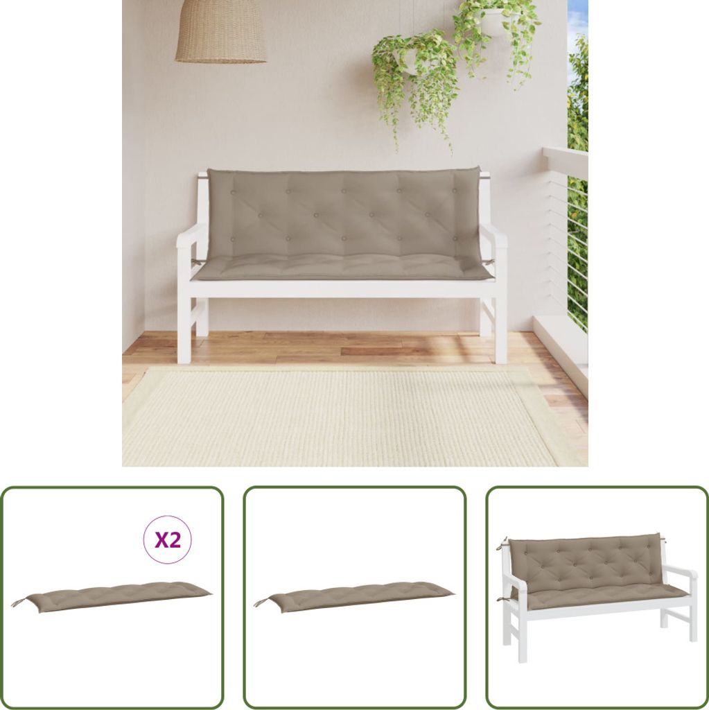 The Living Store Gartenbank-Auflagen 2 Stk. Taupe 150x50x7 cm Oxford-Gewebe