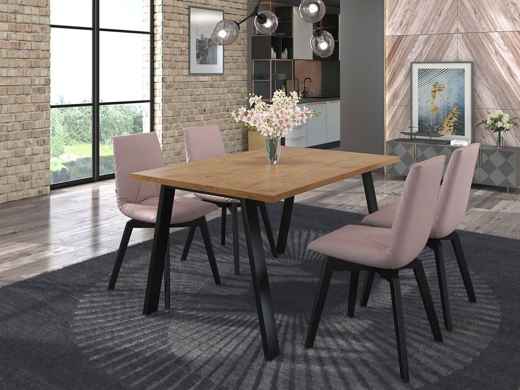 Industrieller Esstisch KLEAN 3 – Lancelot-Eiche / mattschwarz