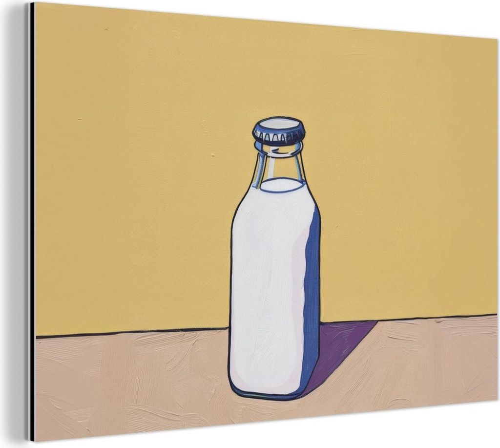 MuchoWow Wanddekoration Metall Metallbild Wandkunst 30x20 cm Gläser - Flasche - Illustration - Milch MuchoWow Aluminium Gemälde - Aluminiumgemälder