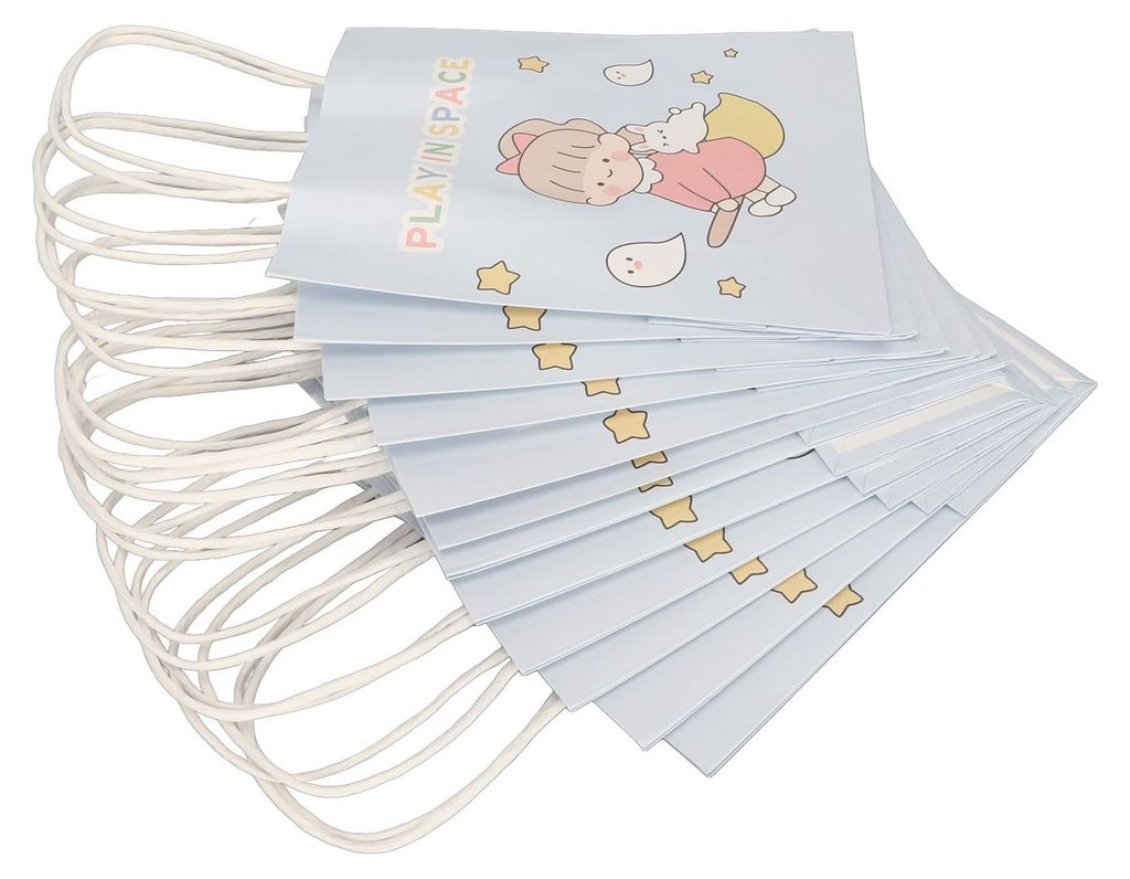 12 wiederverwendbare Mini-Geschenktüten aus weißem Kraftpapier mit großem Fassungsvermögen und Henkeln für Schule und Arbeit (Typ 3)