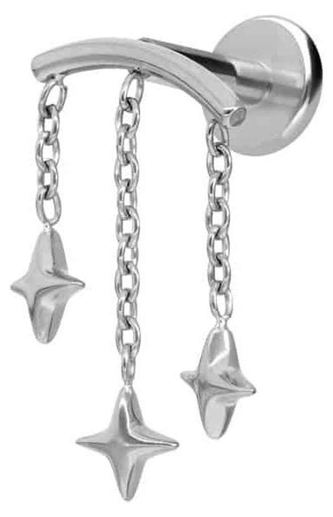 Ohrpiercing, Nasenpiercing Titan Labret mit Innengewinde BOGEN + 3 STERNE Silber Stablänge: 7mm | Stabstärke: 1,2mm