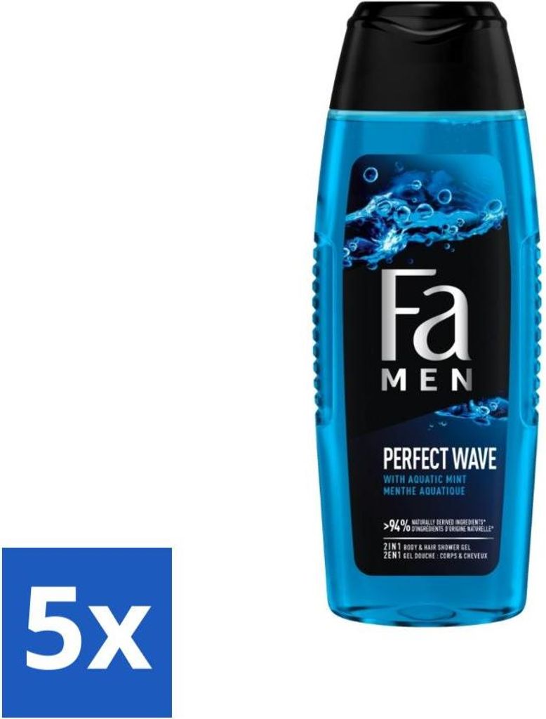 Fa Men – Perfect Wave – 2-in-1 Duschgel & Shampoo – Menthol – 250 ml - Vorteilspack - 5 Stücke