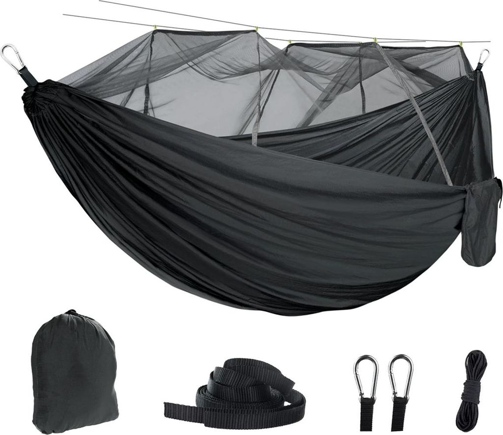 Hängematte, Doppel- und Einzelbett, tragbare Hängematte mit Baumgurten, leichte Fallschirmhängematten aus Nylon, Campingzubehör für Rucksackre...