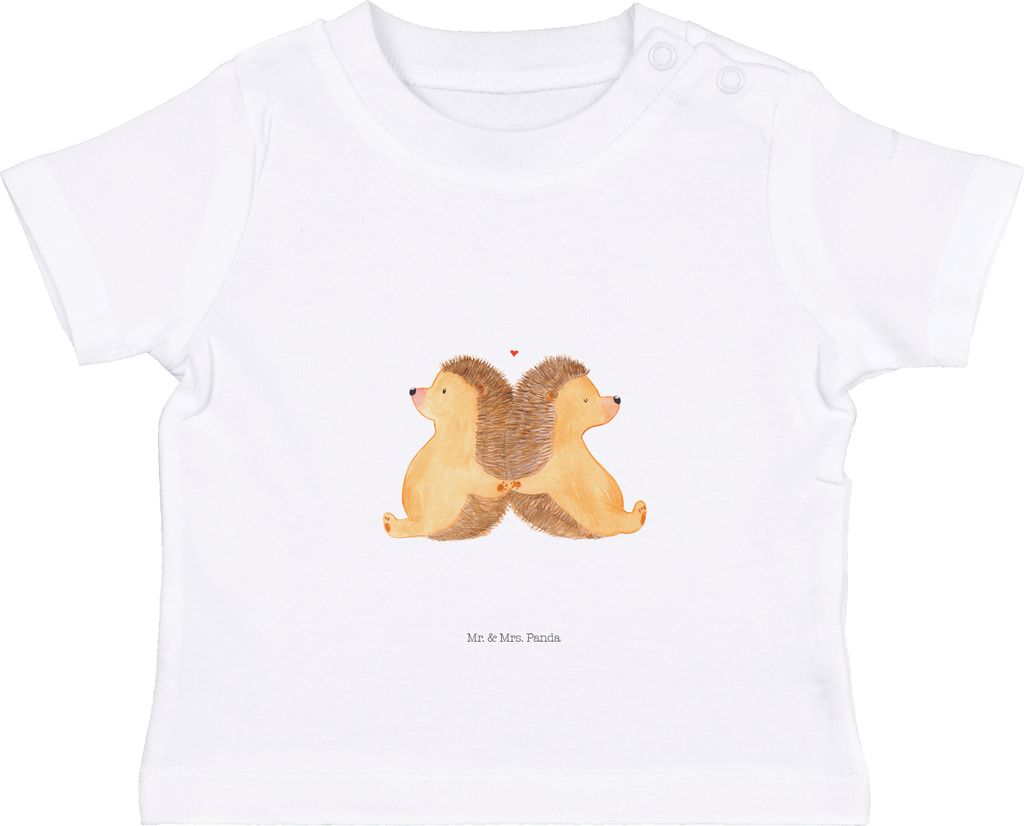 Mr. & Mrs. Panda T-Shirt Igel händchenhaltend 12. - 18. Monat - Weiß - Geschenk, Freundin, glücklich, Kleinkind, Hand in Hand, Babyshirt, Verkna...