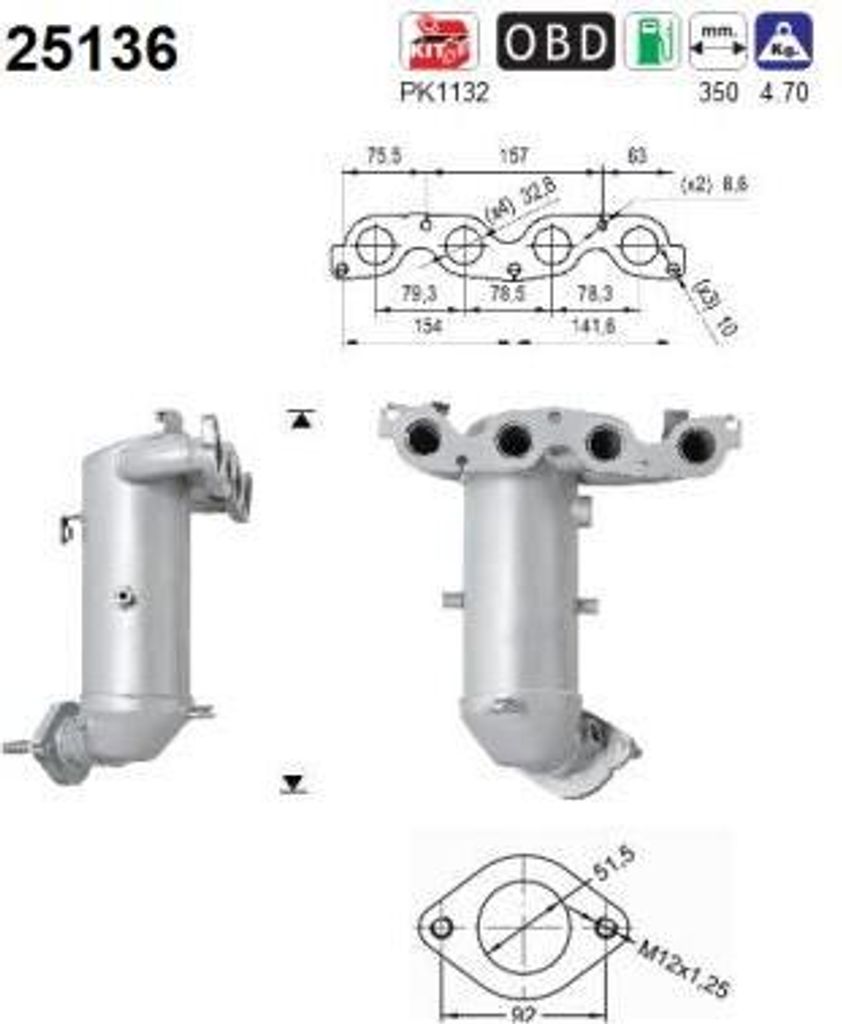AS 25136 Katalysator OE 2851003980 kompatibel mit Rio