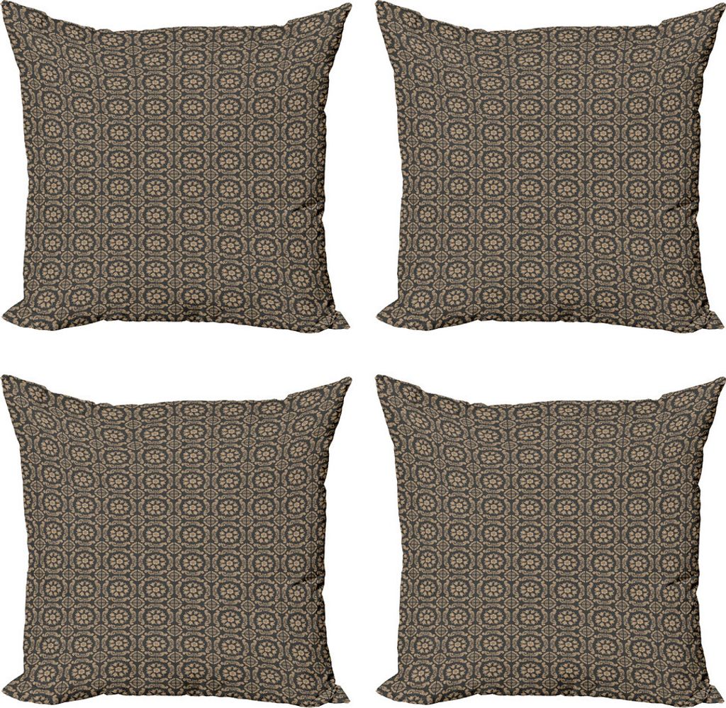 ABAKUHAUS Antique Oriental Kissenbezug Set (4 Stück), Naher Osten Floral, Moderner Doppelseitiger Digitaldruck, 60 cm x 60 cm, Tan und Dunkel Sepia
