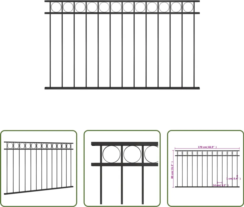 Panneau de clôture pour sécuriser jardin et animaux noir 1,7x0,8 m