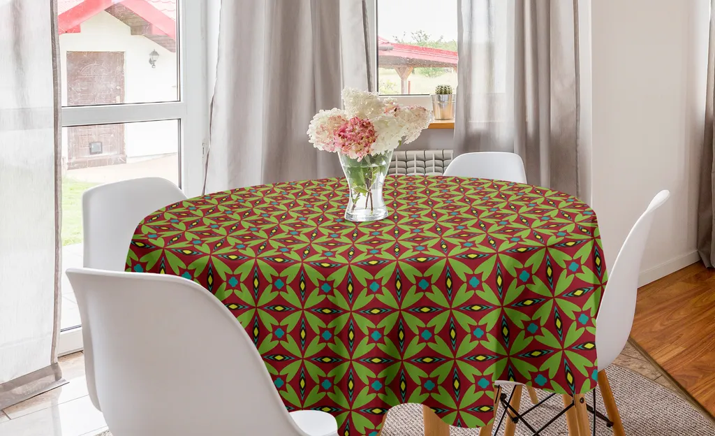 Tovaglia Circolare ABAKUHAUS 150cm Astratta Verde e Gialla
