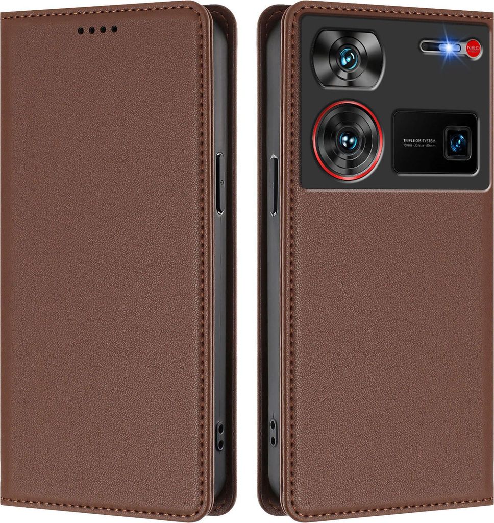 Handyhülle für ZTE Nubia Z60 Ultra, Kunstleder Klapphülle Stoßfeste Magnetische Hülle mit Ständer Braun