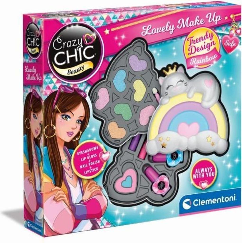 Clementoni Make-up Set Regenbogen, 2 Lidschatten Paletten, Lippenstift, Nagellack, Ab 6 Jahren