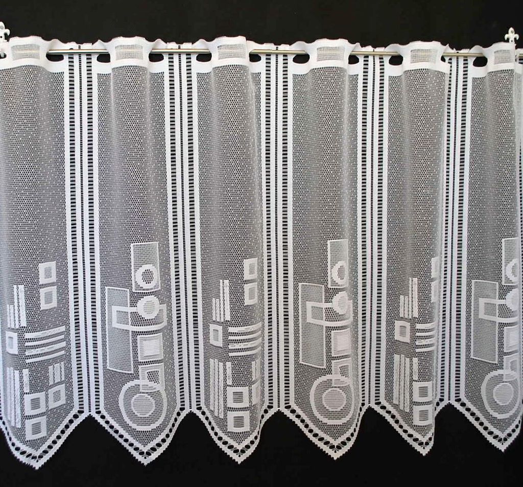 Gardinen Kranzusch Scheibengardine geometrische Muster 60x175 cm H/B weiß Bistrogardine Vorhang Küche 1er Pack