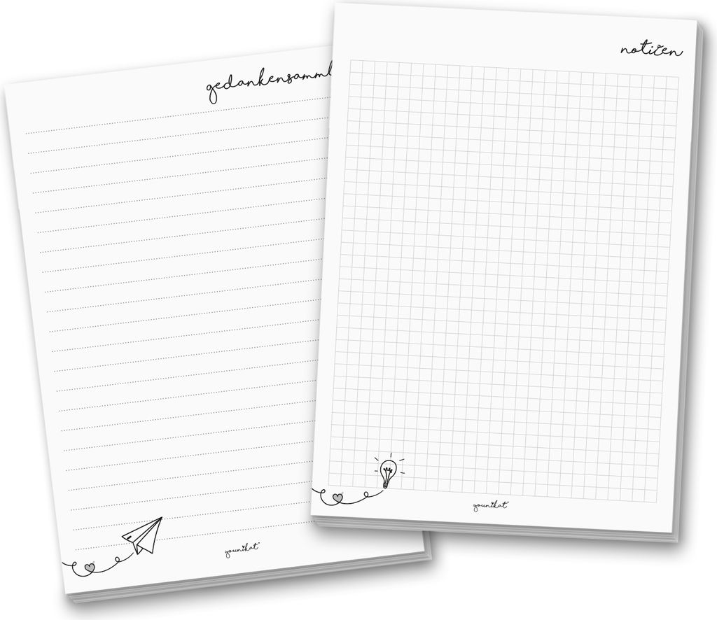 2er Notizblock Set in DIN A5 I 50 Blatt I Notizen und Gedankensammler, kariert liniert I Schreibblock zum Abreißen für Büro Arbeit Zuhause I dv505